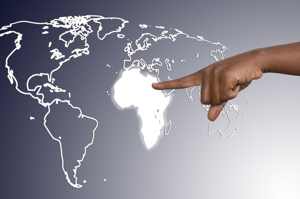 17958413 - finger is touching african continent on virtual map